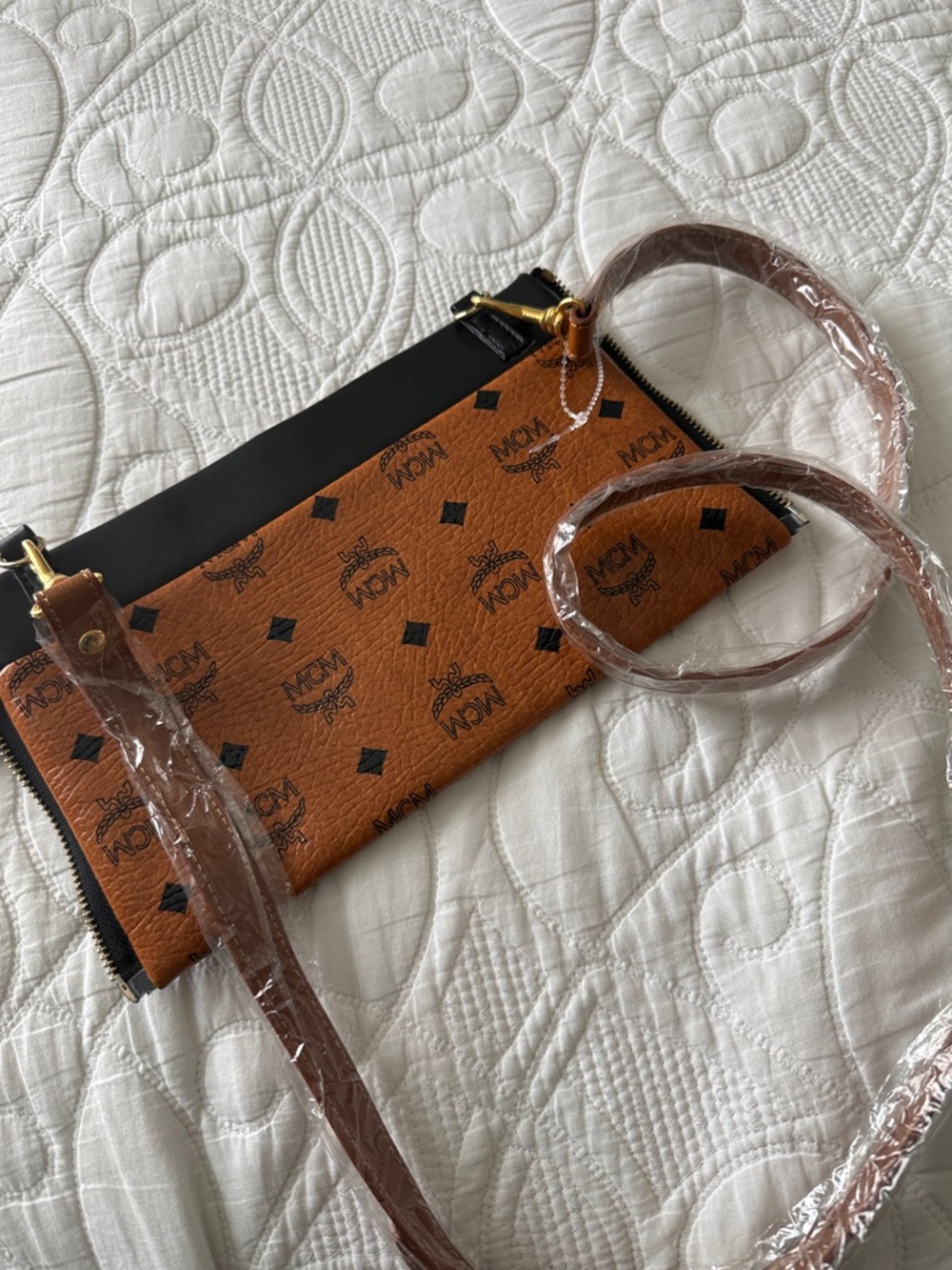 Cognac and Black Visetos Logo Crossbody with Gold Studs - Picture 3 of 5